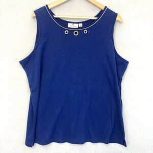 Quacker Factory Womens 1X Royal Blue Gold Trim Studded Tank Top A229872‎